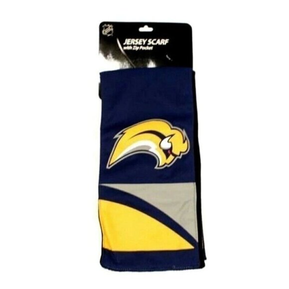 NHL Buffalo Sabres Jersey Fleece Lined Scarf Hidden Zip Pocket Game Day Blue - Picture 2 of 3
